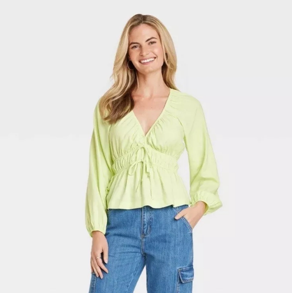NWT Universal Thread Puff Long-Sleeve Tie-Front Blouse